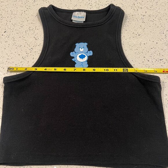 Y2K CARE BEARS Black Crop Stretch Baby Tank Top with Grumpy Bear | 95% Cotton - Picture 8 of 10